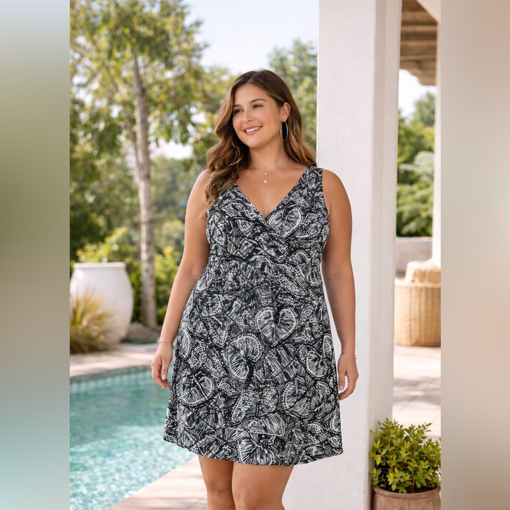 Sonoma XL Black White Floral Sundress l Sleeveless Empire Waist Casual Summer